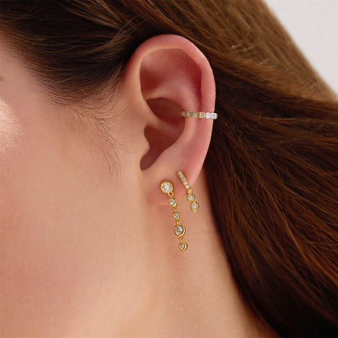 Gold Molten Cascade Bezel-Set Drop Stud Earrings