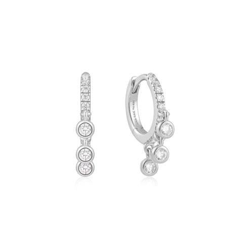 Silver Trio-Drop Huggie Hoop Earrings