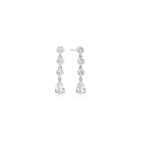 Silver Molten Cascade Bezel-Set Teardrop Stud Earrings