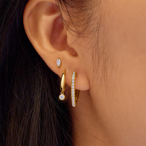 Gold Medium Sparkle Heart Huggie Hoop Earrings