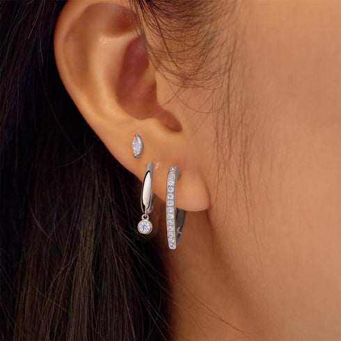 Silver Medium Sparkle Heart Huggie Hoop Earrings