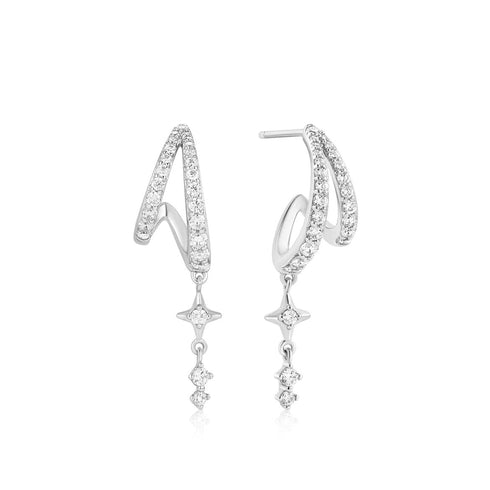Silver Star Drop Stud Earrings
