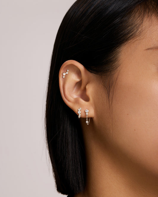 Silver Small Sparkling Tide Huggie Hoop Earrings