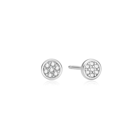 Silver Small Pavé Disc Stud Earrings