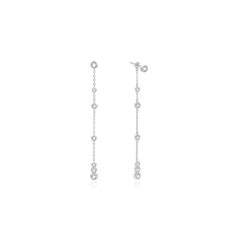 Silver Cascade Station Drop Stud Earrings