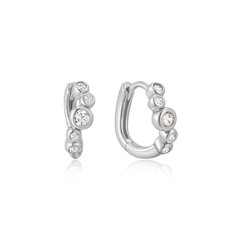 Silver Small Sparkling Tide Huggie Hoop Earrings