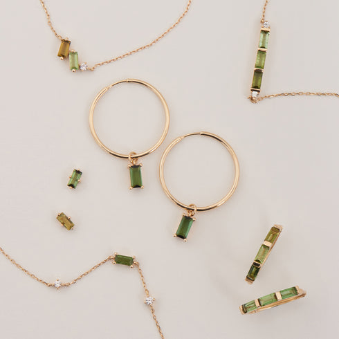 14kt Gold Tourmaline Drop Mini Hoop Earrings