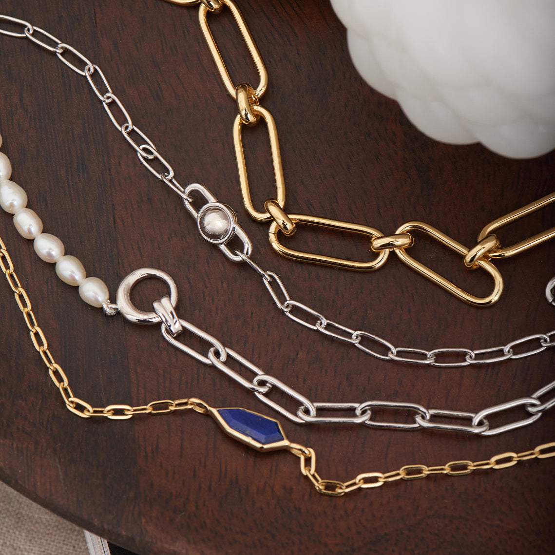 Silver Pearl Chunky Link Chain Necklace
