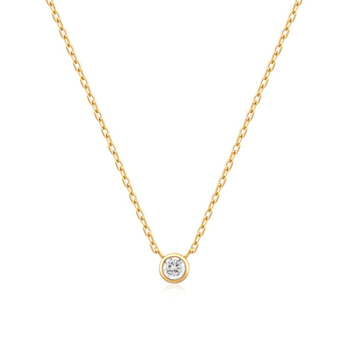 Gold Round Solitaire Cubic Zirconia Necklace