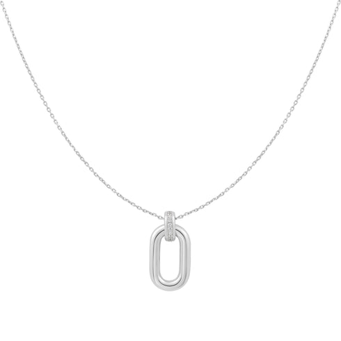 Silver Oval Hoop Pendant Necklace