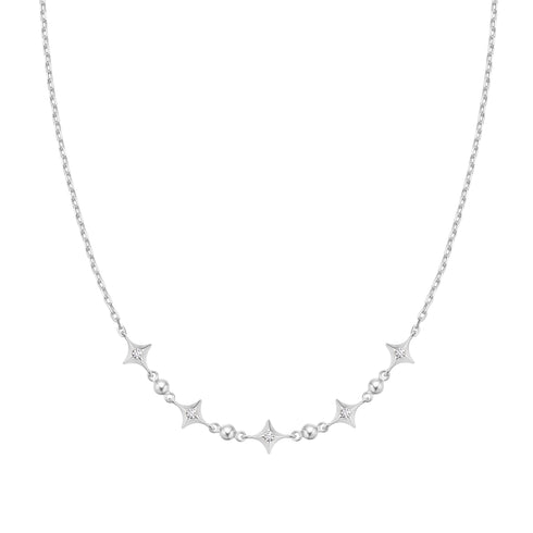 Silver Sparkling Star Station Necklace
