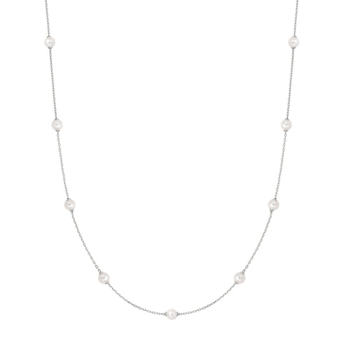 Silver Shell Pearl Station Chain Necklace