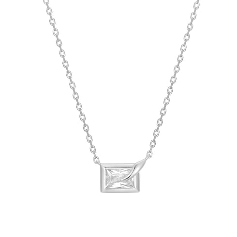 Silver Sparkling Bezel-Set Cube Necklace
