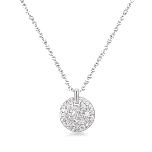 Silver Large Pavé Disc Necklace