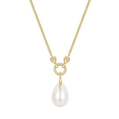 Gold Linked Shell Pearl Drop Pendant Necklace