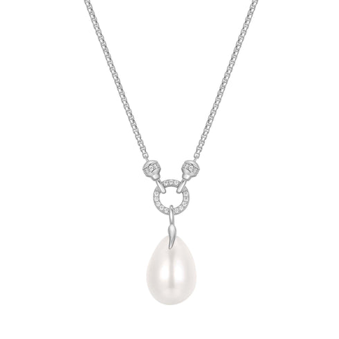 Silver Linked Shell Pearl Drop Pendant Necklace