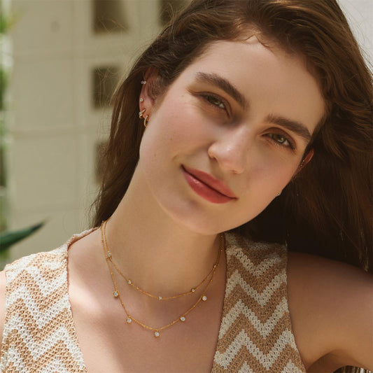 Gold Molten Bezel-Set Droplet Station Necklace