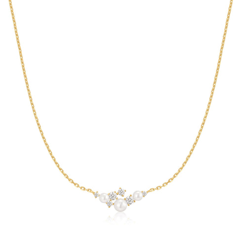 Gold Shell Pearl Cluster Necklace