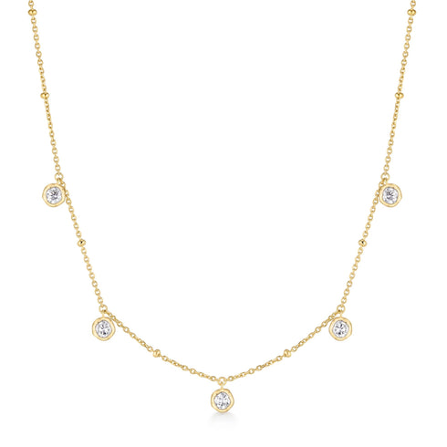 Gold Molten Bezel-Set Droplet Station Necklace