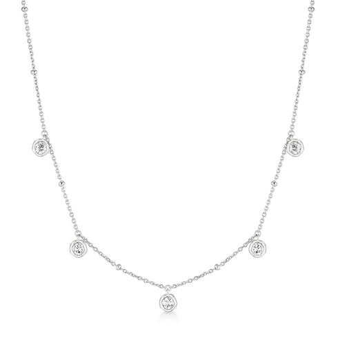 Silver Molten Bezel-Set Droplet Station Necklace