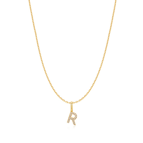 Gold Letter R Initial Necklace