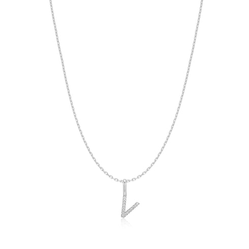 Silver Letter V Initial Necklace