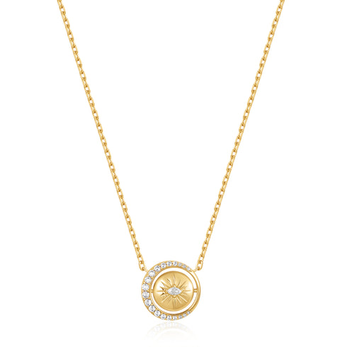 Gold Reversible Pavé Moon Evil-Eye Necklace