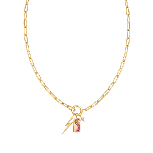Gold Link Charm Chain Connector Necklace
