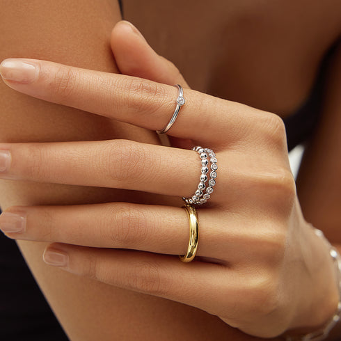 Silver Half Round Cubic Zirconia Ring