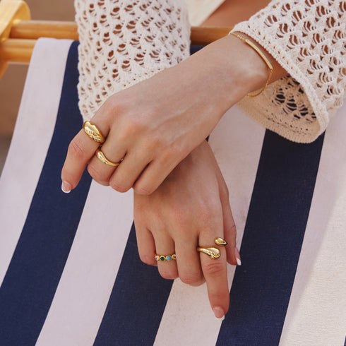 Gold Bezel Malachite and Lab Created Turquoise Ring