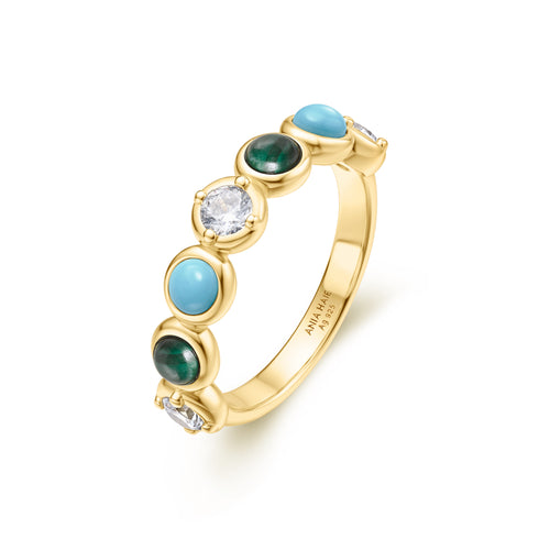 Gold Bezel Malachite and Lab Created Turquoise Ring