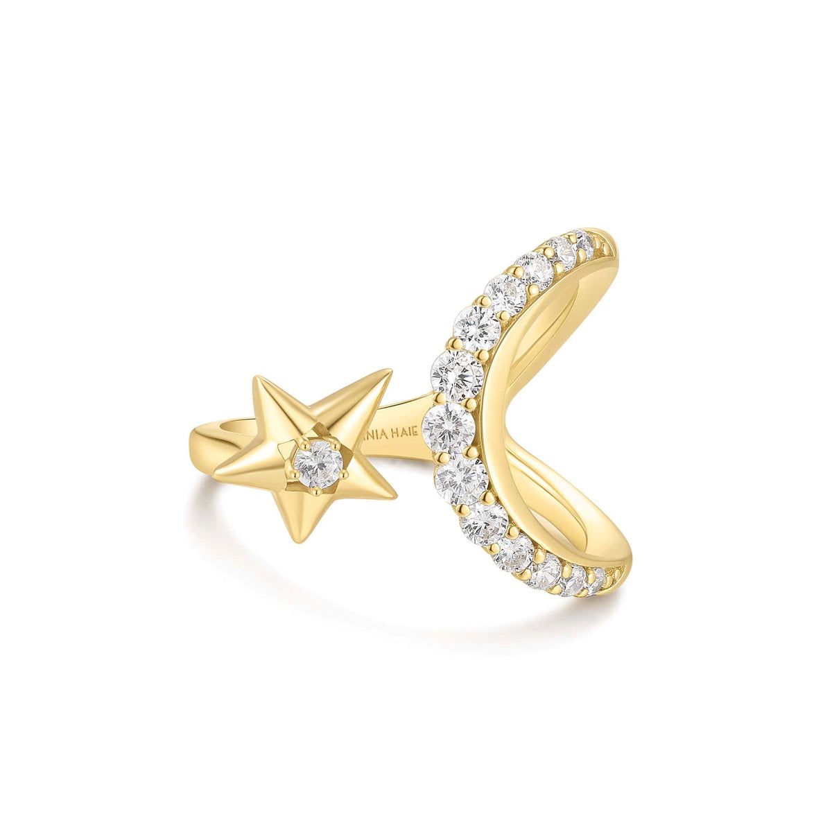 Gold Sparkling Moon and Star Adjustable Ring – Ania Haie