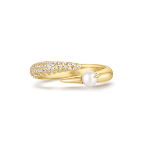 Gold Sparkle Pearl Crossover Adjustable Ring