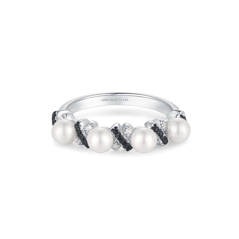 Two-Tone Sparkling Braided Shell Pearl Ring