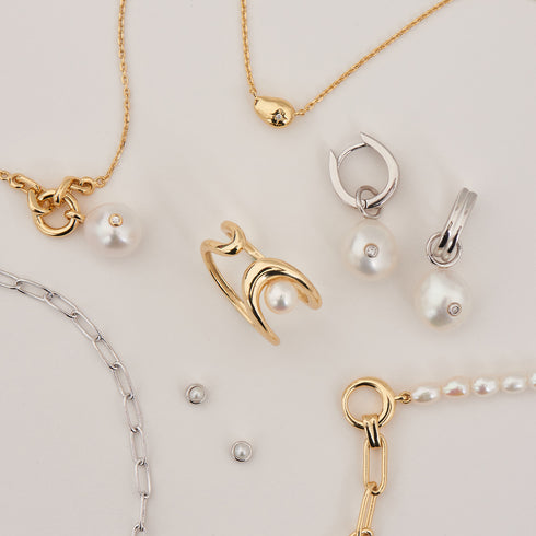 Silver Pearl Drop Sparkle Huggie Hoop Earrings