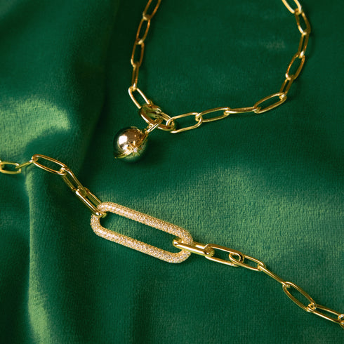 Gold Link Charm Chain Connector Bracelet