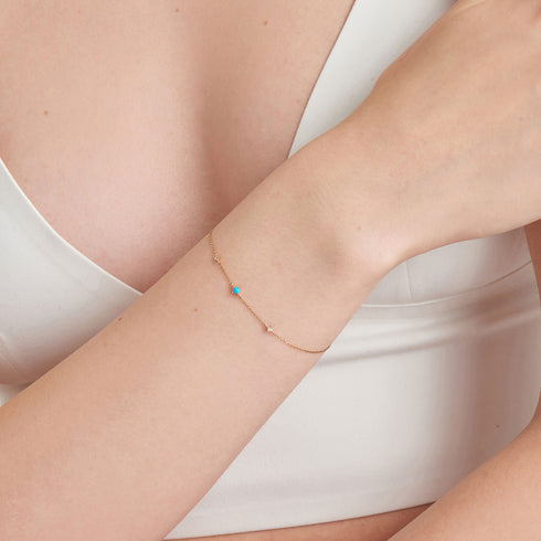 14kt Gold Turquoise and White Sapphire Bracelet