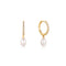 14kt Gold Pearl Drop and White Sapphire Huggie Hoop Earrings