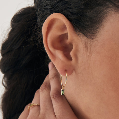 14kt Gold Tourmaline Drop Mini Hoop Earrings