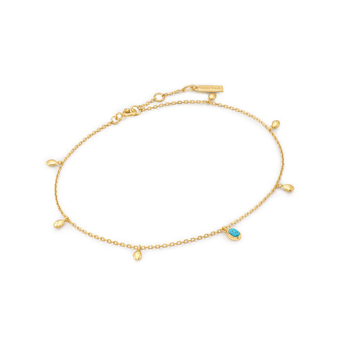 Gold Turquoise Drop Pendant Anklet