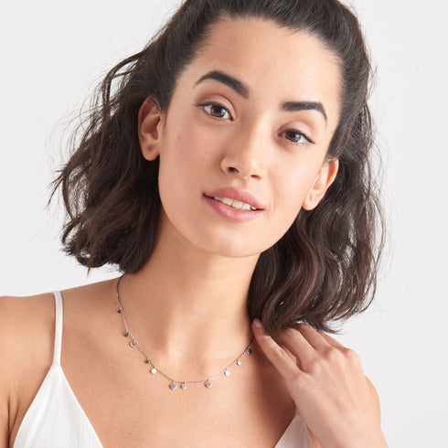 Silver Geometry Mixed Discs Necklace.