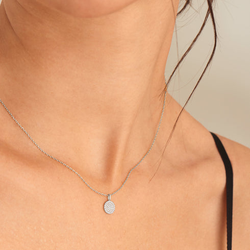 Silver Glam Disc Pendant Necklace