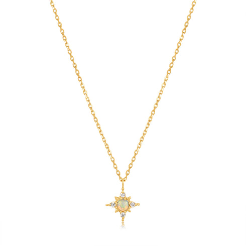 14kt Gold Opal and White Sapphire Star Necklace