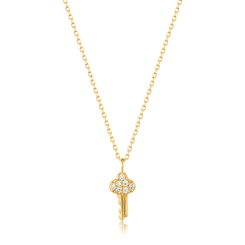 14kt Gold Natural Diamond Key Necklace