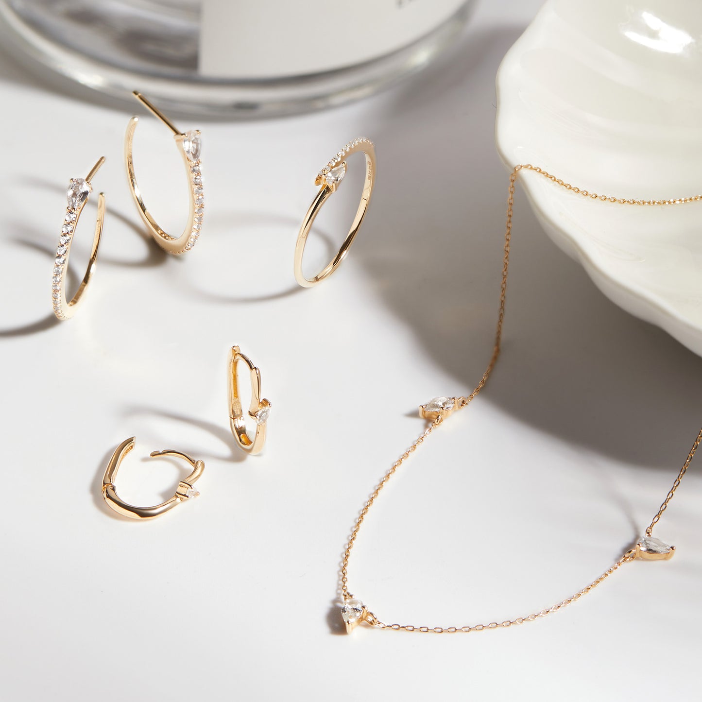 14kt Gold White Sapphire Hoop Earrings