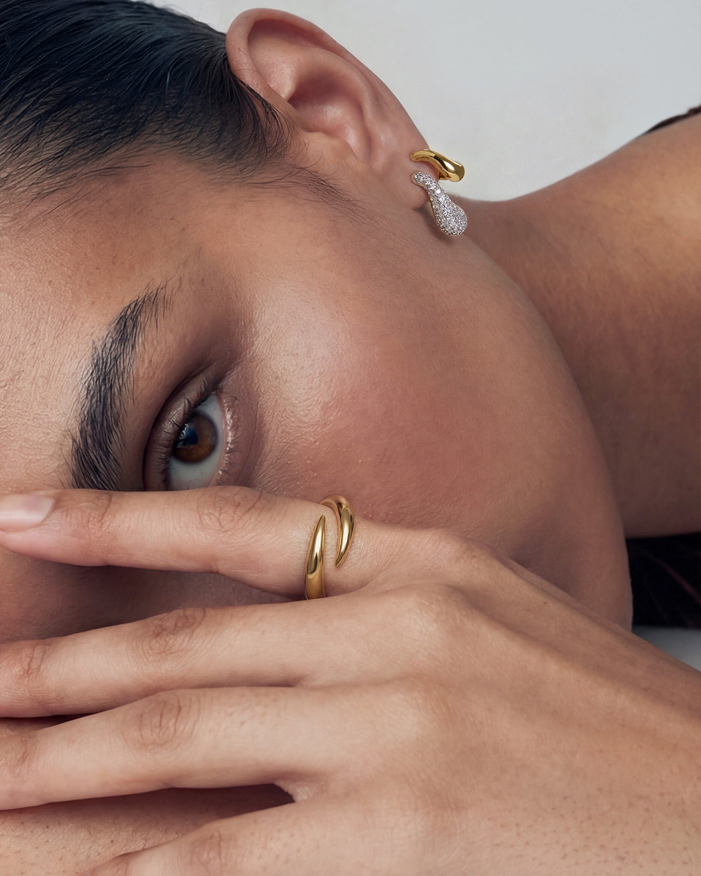 Gold Pavé Wave Huggie Hoop Earrings