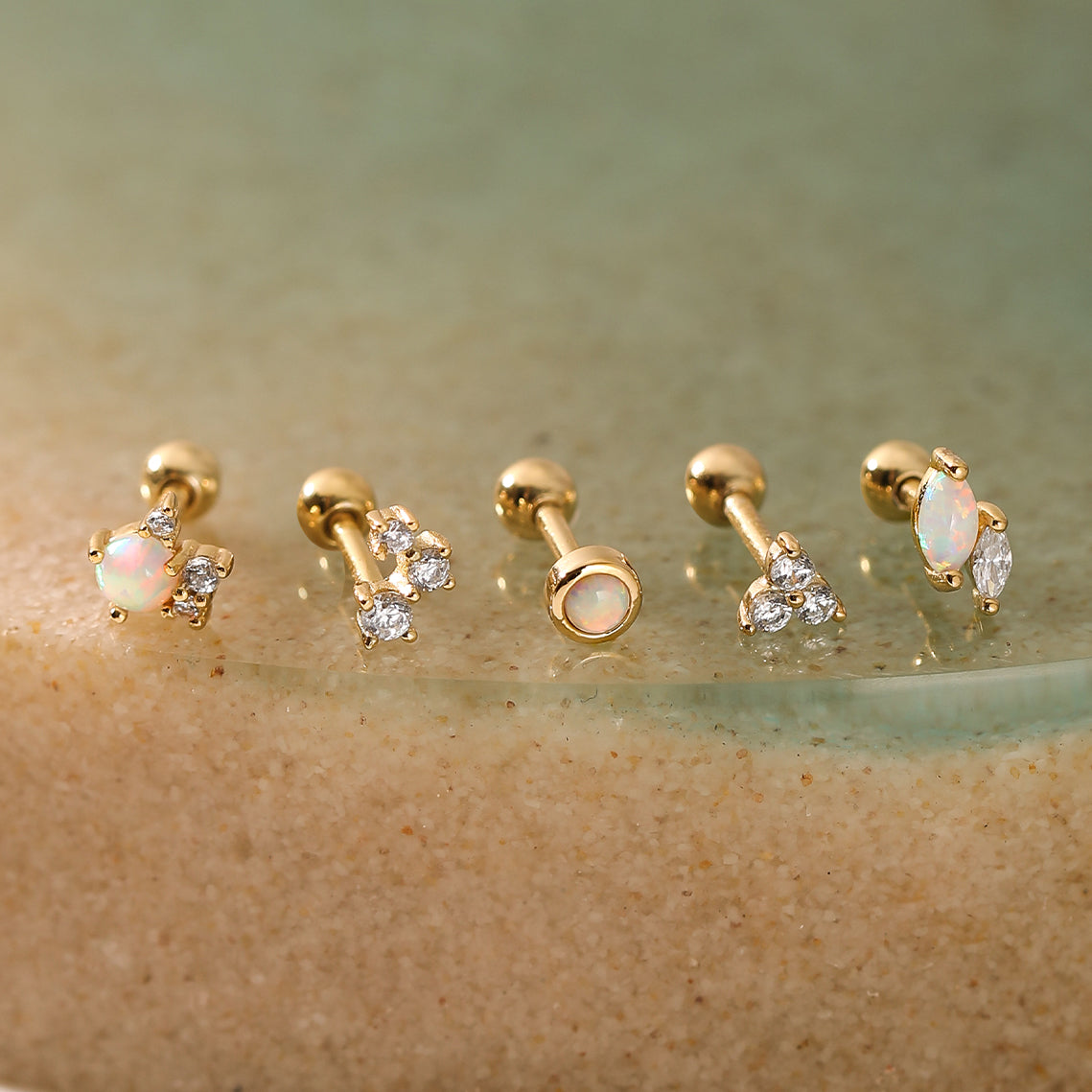 Gold Trio Sparkle Barbell Single Earring