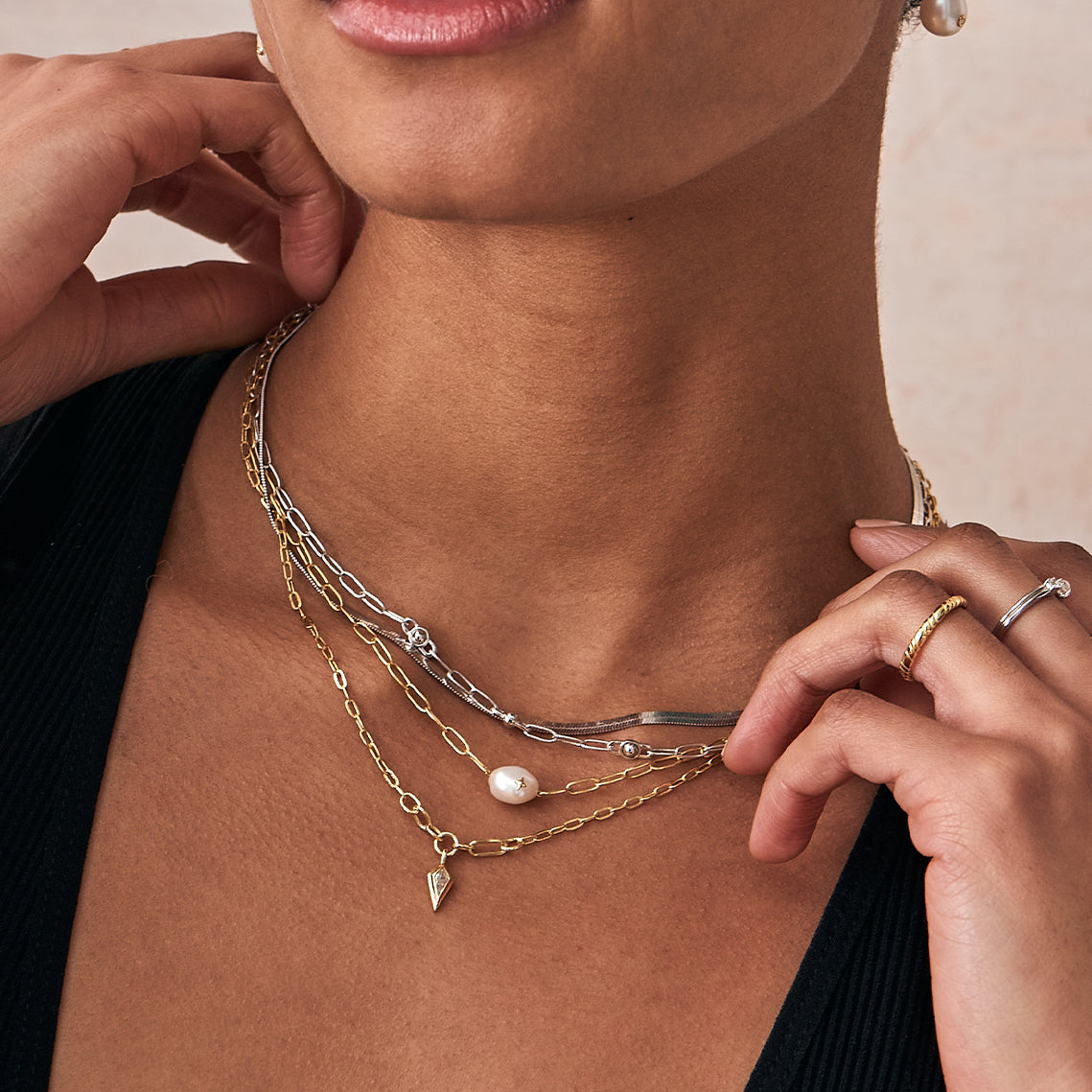 Gold Pearl Sparkle Chunky Chain Necklace　