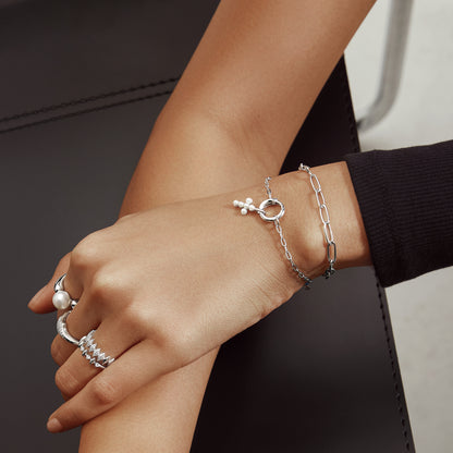 Silver Shell Pearl Cross Charm
