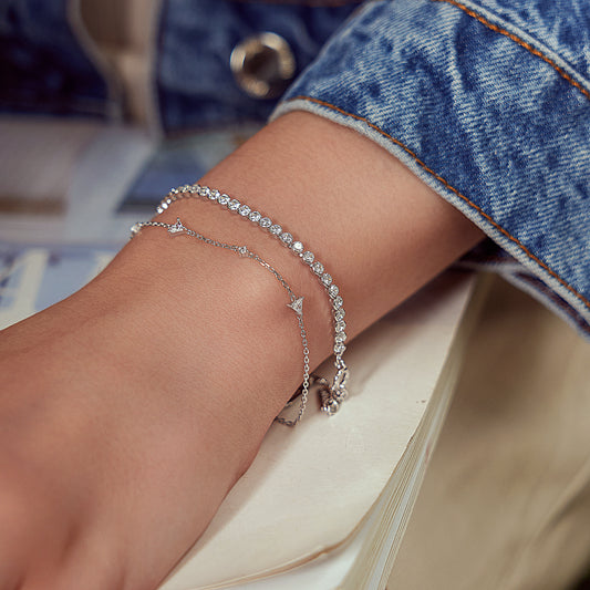 Silver Triangular Cubic Zirconia Station Bracelet